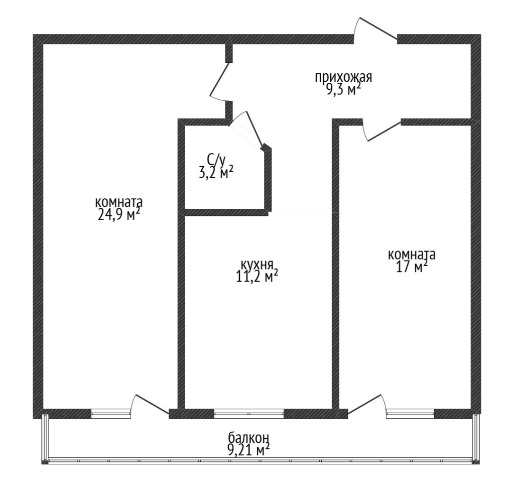 2-к квартира, 59.4 м², 1/6 эт.
