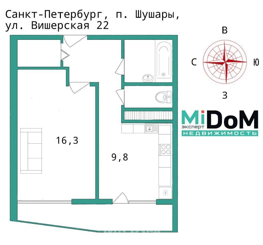 Купить однокомнатную квартиру 39.40 м2, улица Вишерская 22, поселок Шушары,  город Санкт-Петербург, 6 100 000 руб., стоимость 154 822 руб.⁄кв.м., рядом  метро: Купчино, Звёздная, Шушары, объявление 45356837