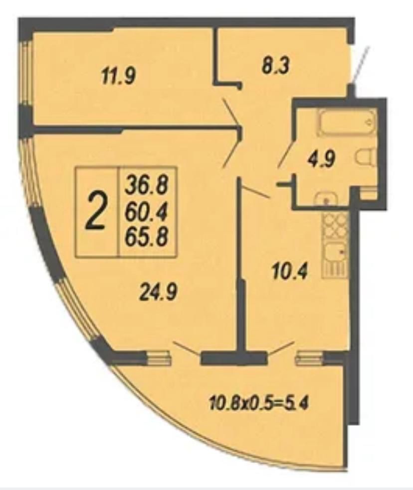 2-к квартира, 60.6 м², 14/19 эт.