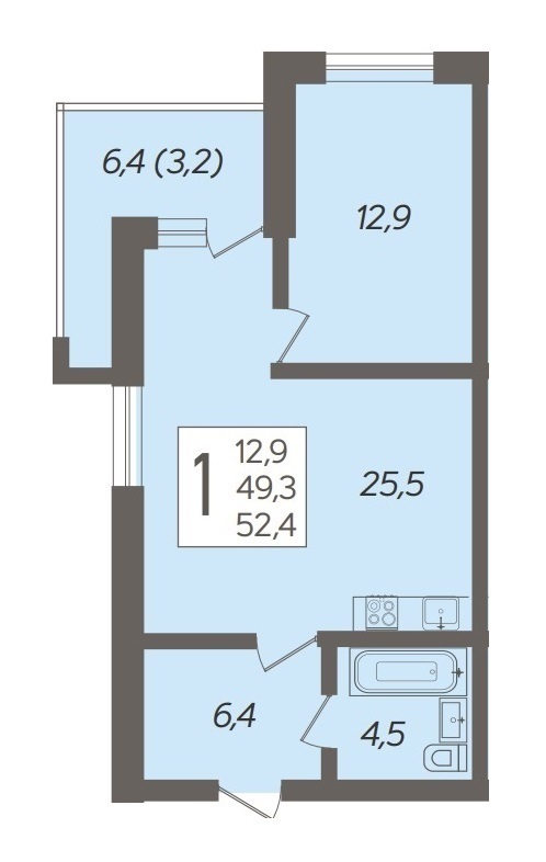 1-к квартира, 49.9 м², 4/8 эт.