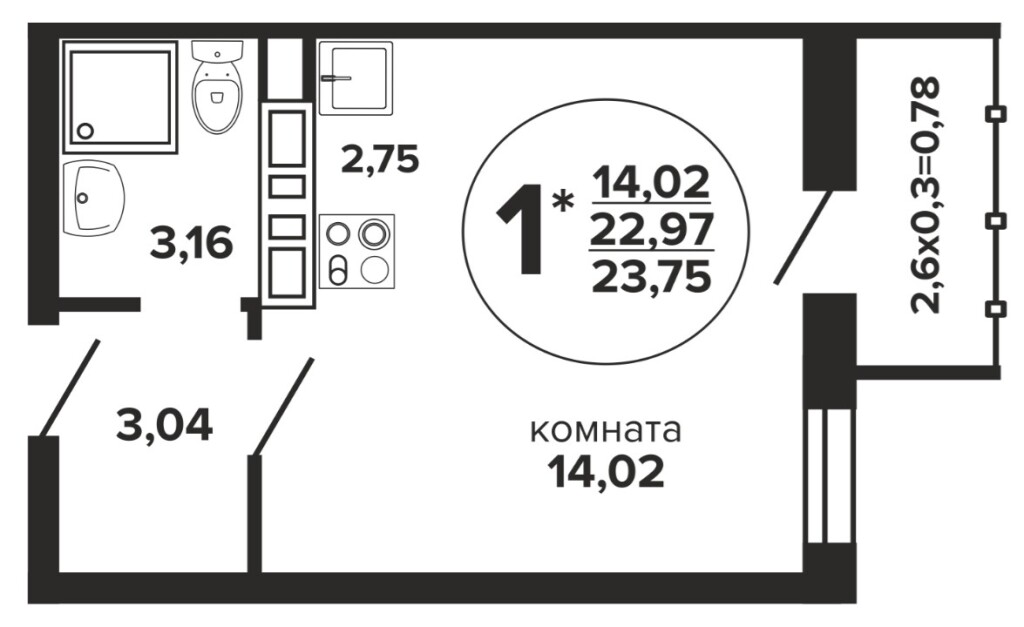 Студия, 22.8 м², 18/24 эт.