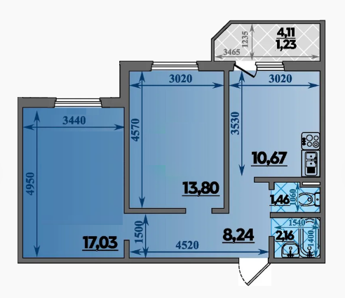 2-к квартира, 52.8 м², 6/14 эт.