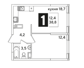 1-к квартира, 37.4 м², 2/16 эт.