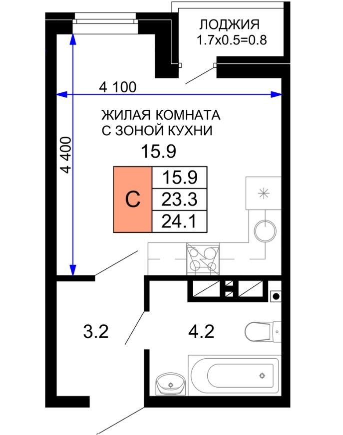 Студия, 23.9 м², 14/16 эт.
