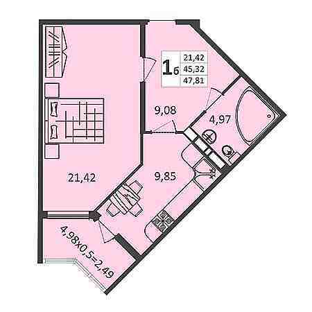 1-к квартира, 45.8 м², 5/17 эт.