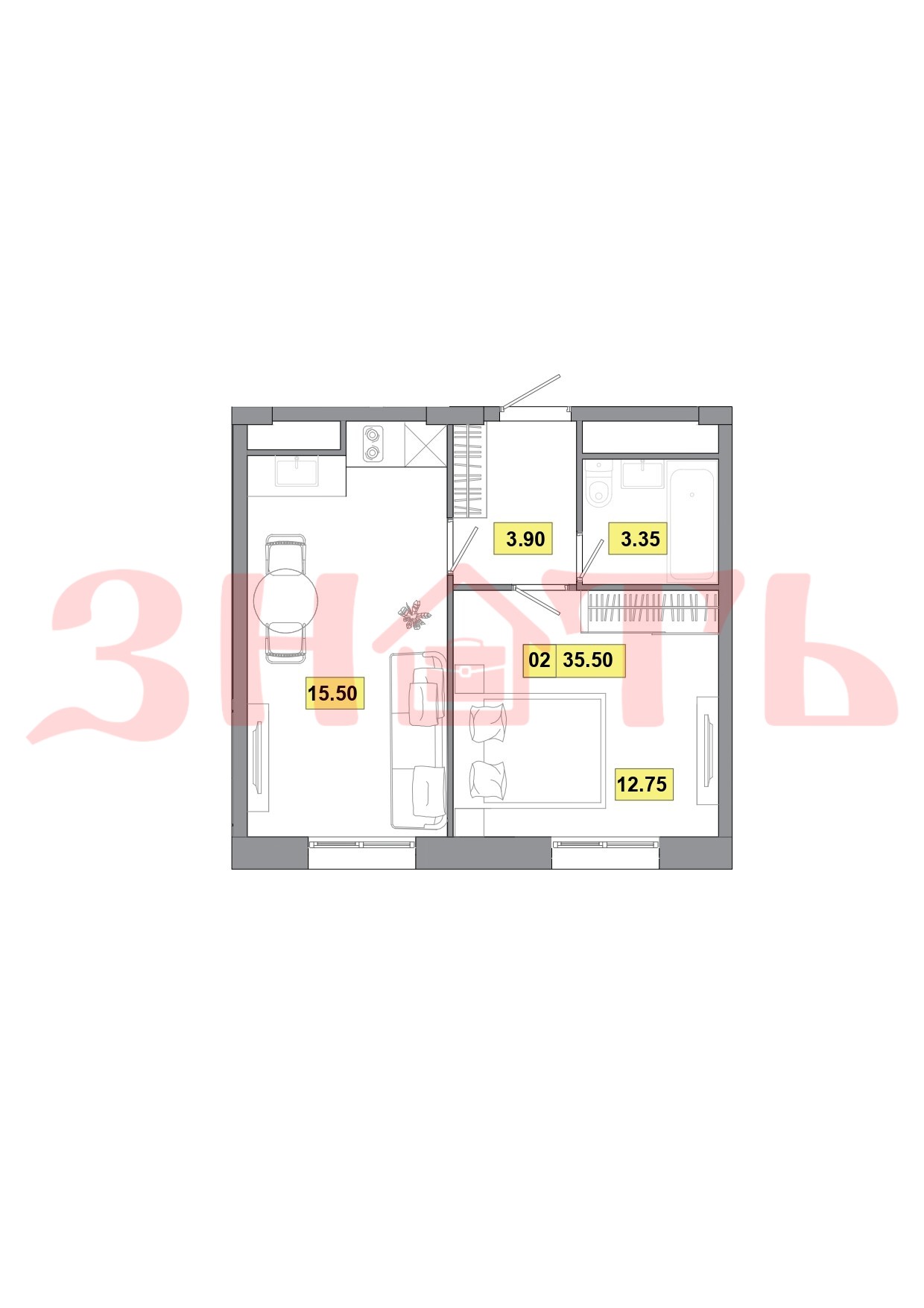 Планировка 2-комн. 1